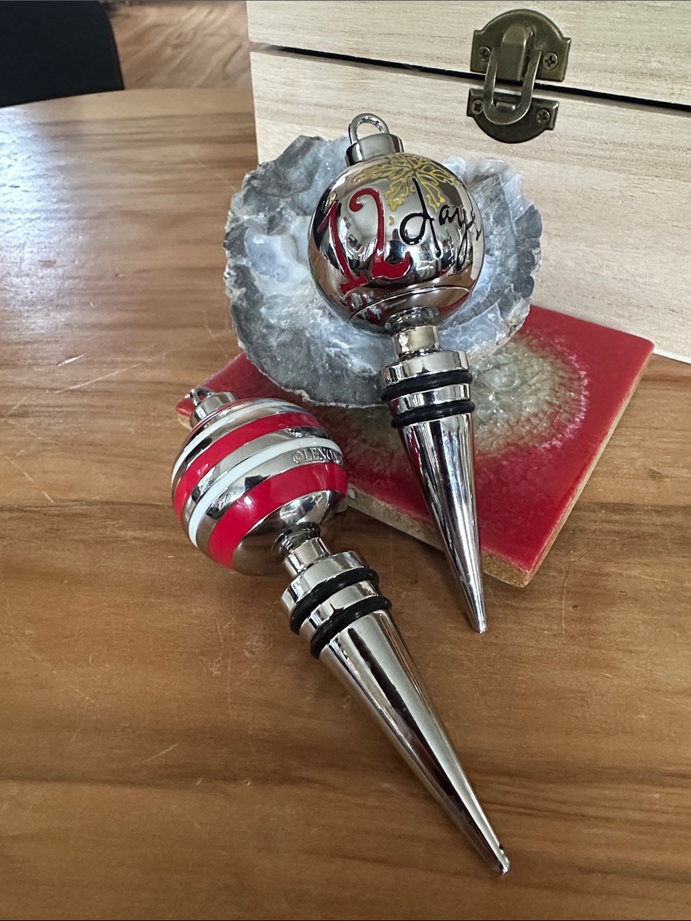Lenox Silver and Red Decorative Bottle Stoppers - set of 2 holiday christmas